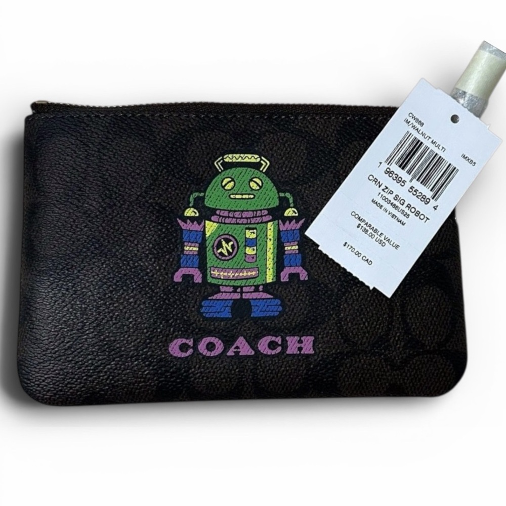 Coach Corner Zip Wristlet Signature Canvas Robot Print CW868 NWT - Picture 4 of 10